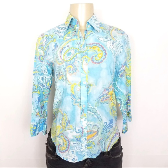 Lauren Ralph Lauren Tops - LRL Blue Multicolor Paisley Blouse Petite Small